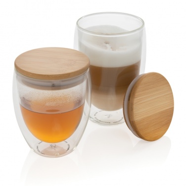 Logotrade promotional product image of: Double wall borosilicate glass with bamboo lid 250ml 2pc set